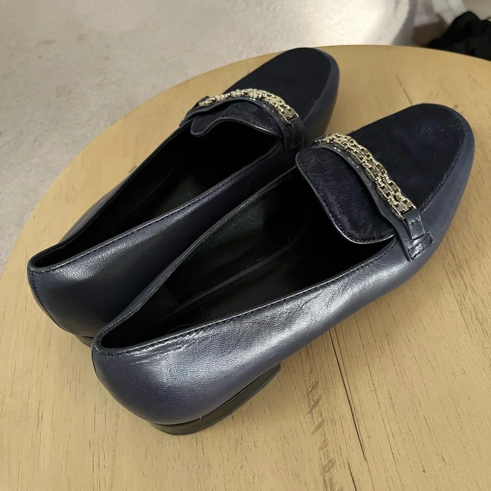 Tory Burch Gemini Link Navy Loafers Size 8.5